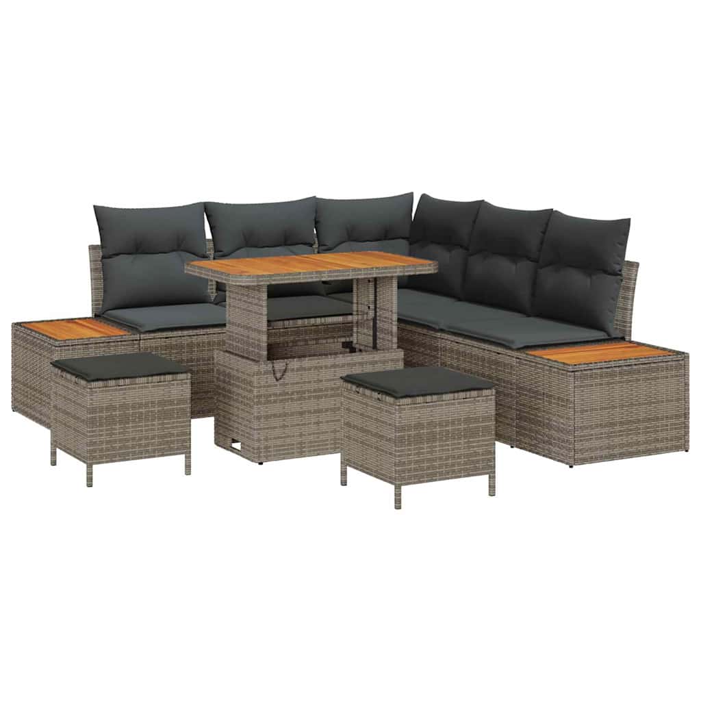vidaXL Salon de jardin avec coussins et rangements 8 pcs Gris Résine tressée