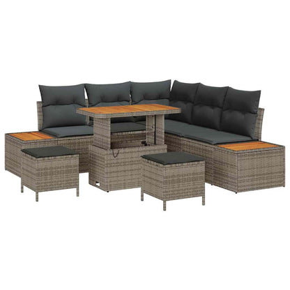 vidaXL Salon de jardin avec coussins et rangements 8 pcs Gris Résine tressée