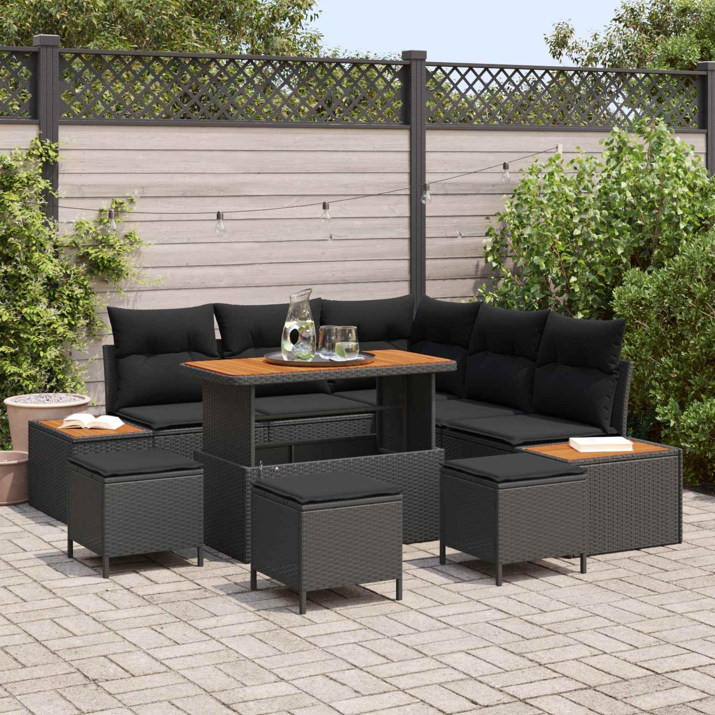vidaXL Ensemble de canapés de jardin avec coussins 9 pcs Résine tressée Noir