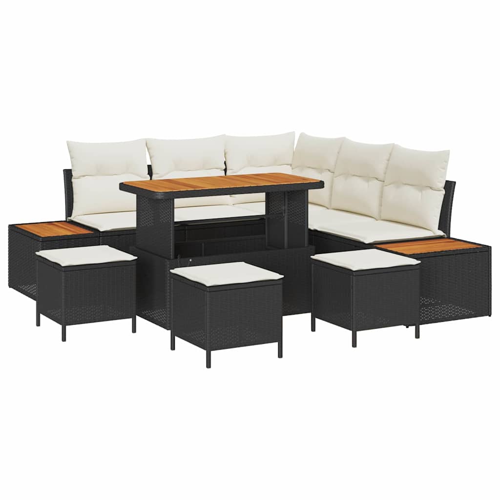 vidaXL Ensemble de canapés de jardin avec coussins 9 pcs Résine tressée Noir