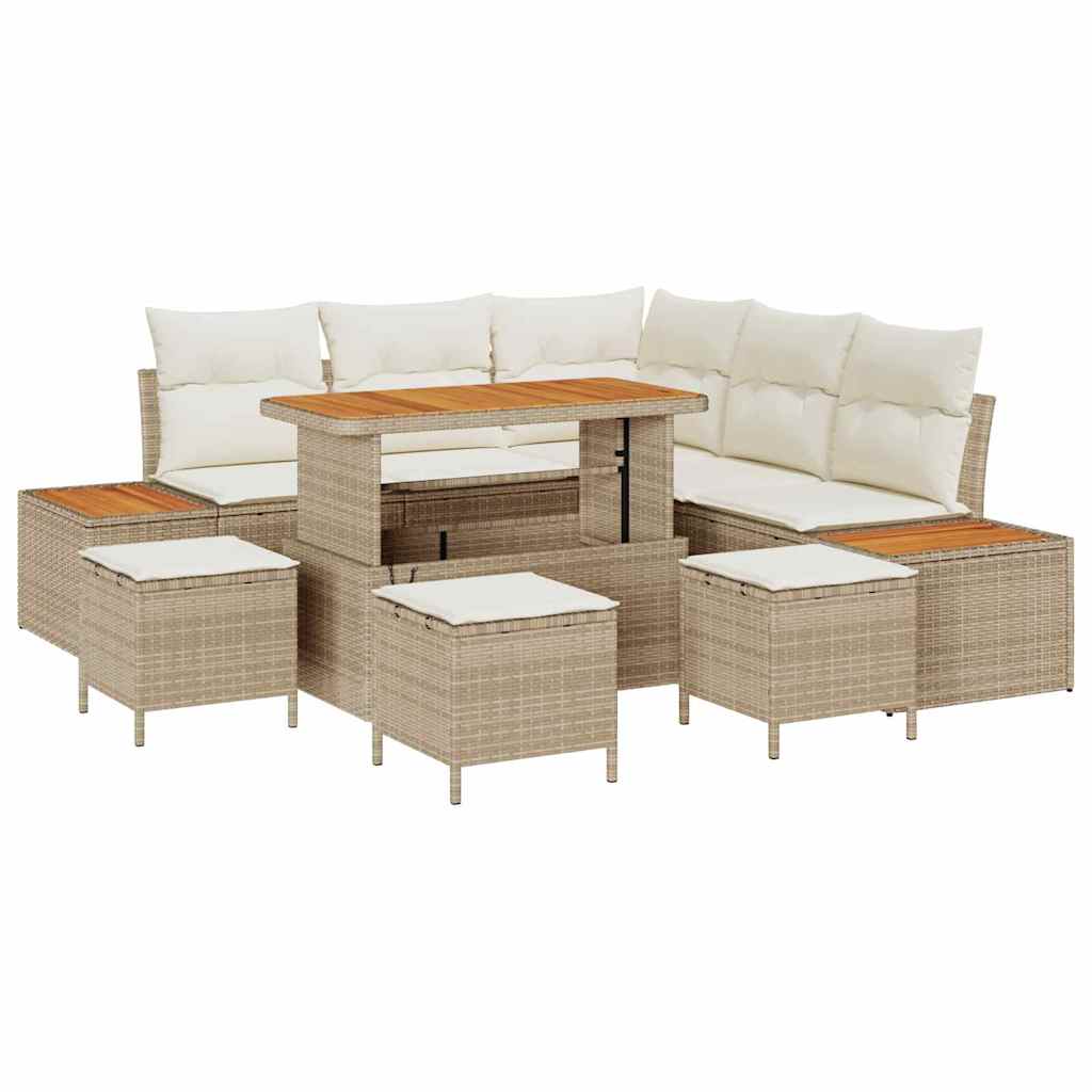 Gartensofa-set mit Kissen mit Speicher 9 pcs Beige Poly Rattan
