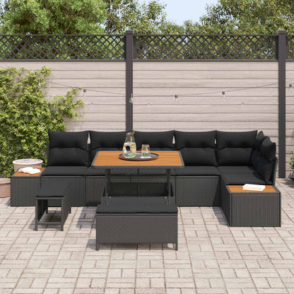 Gartensofa-set mit Kissen 9 pcs Schwarz Poly Rattan