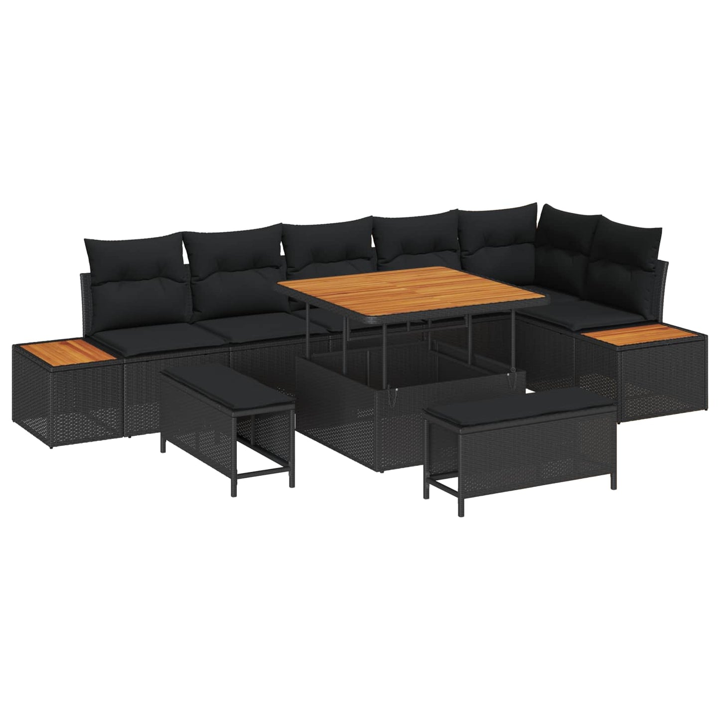 Gartensofa-set mit Kissen 9 pcs Schwarz Poly Rattan