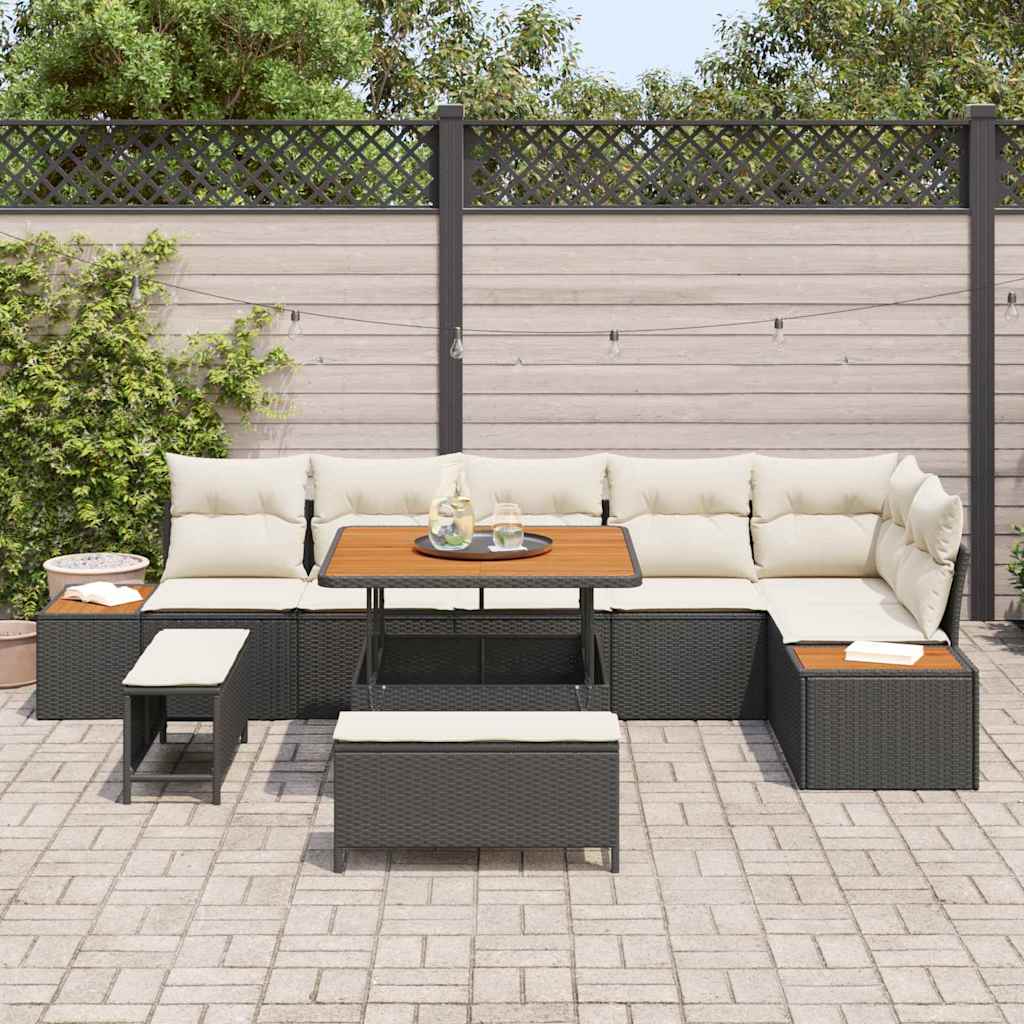 vidaXL Ensemble de canapés de jardin avec coussins 9 pcs Résine tressée Noir