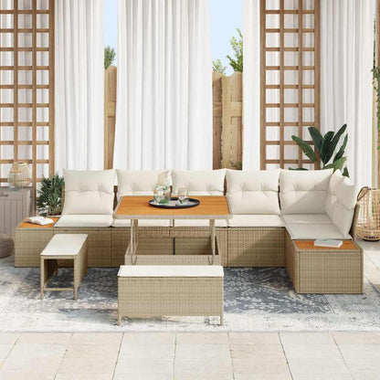 vidaXL Gartensofa-set mit Kissen mit Speicher 9 pcs Beige Poly Rattan