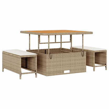 vidaXL Gartensofa-set mit Kissen mit Speicher 9 pcs Beige Poly Rattan