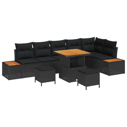 Gartensofa-set mit Kissen 9 pcs Schwarz Poly Rattan