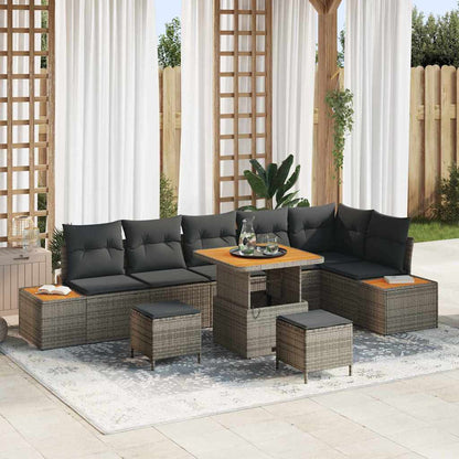 Gartensofa-set mit Kissen mit Speicher 9 pcs Grau Poly Rattan