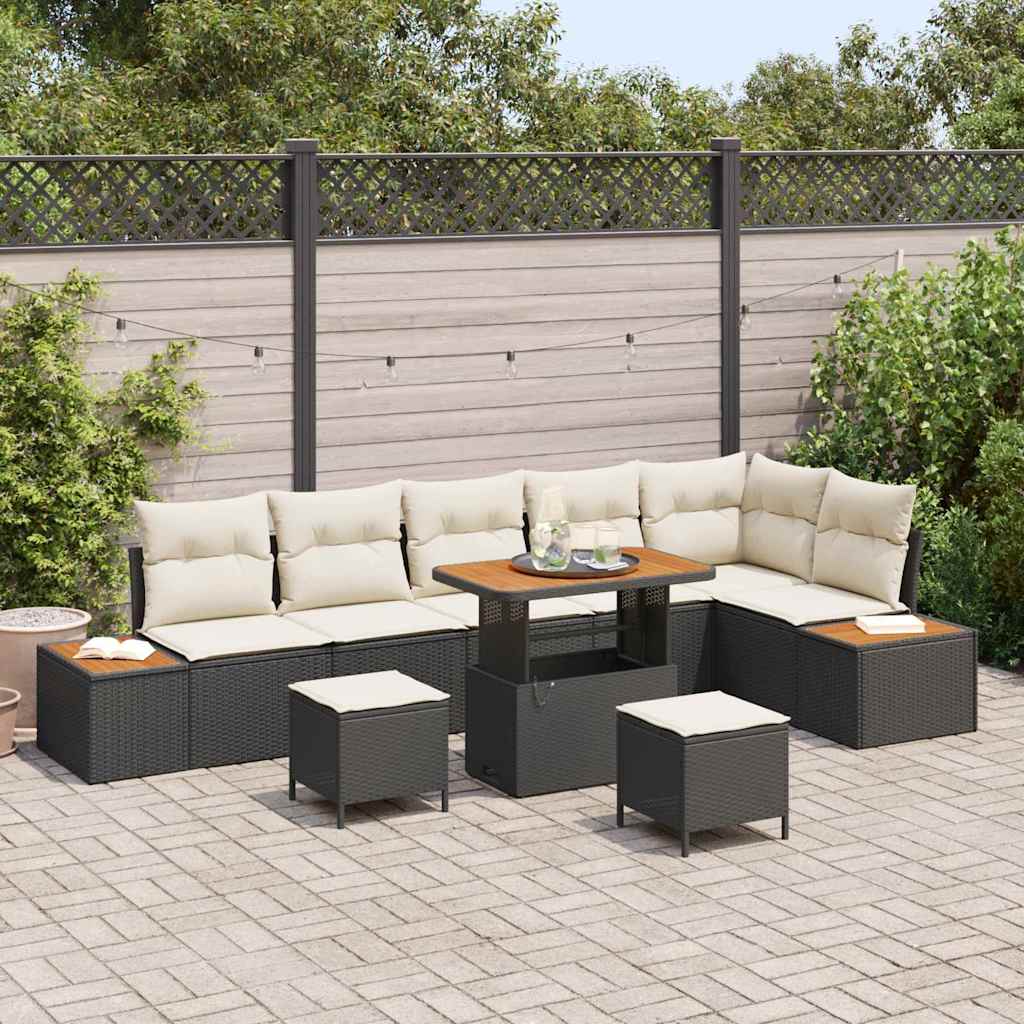 Gartensofa-set mit Kissen 9 pcs Schwarz Poly Rattan