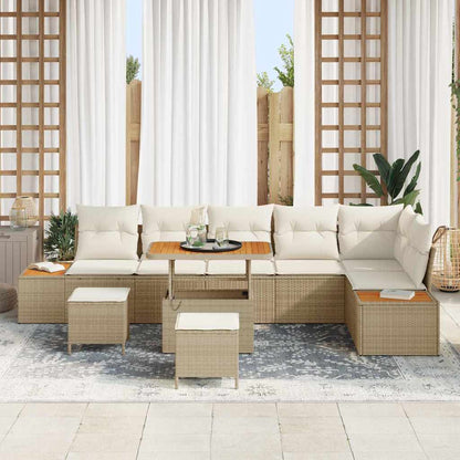 Gartensofa-set mit Kissen mit Speicher 9 pcs Beige Poly Rattan