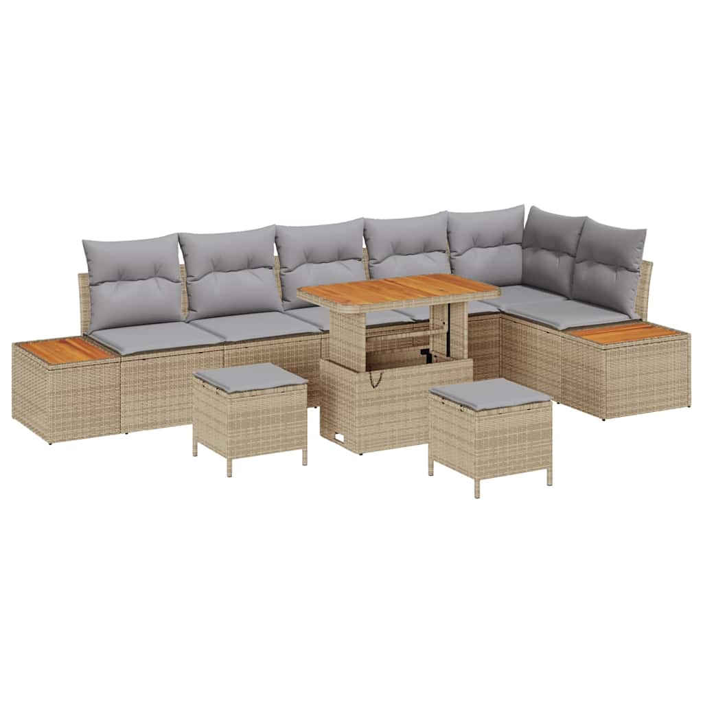 Gartensofa-set mit Kissen mit Speicher 9 pcs Beige Poly Rattan