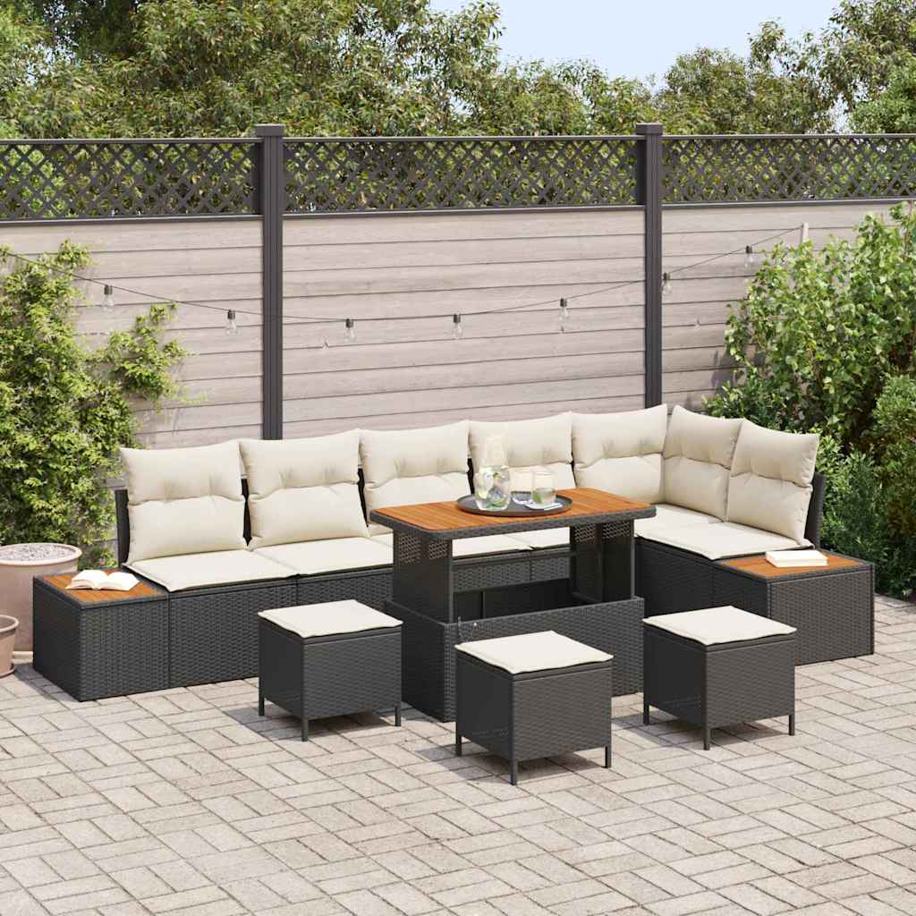 Gartensofa-set mit Kissen 10 pcs Schwarz Poly Rattan