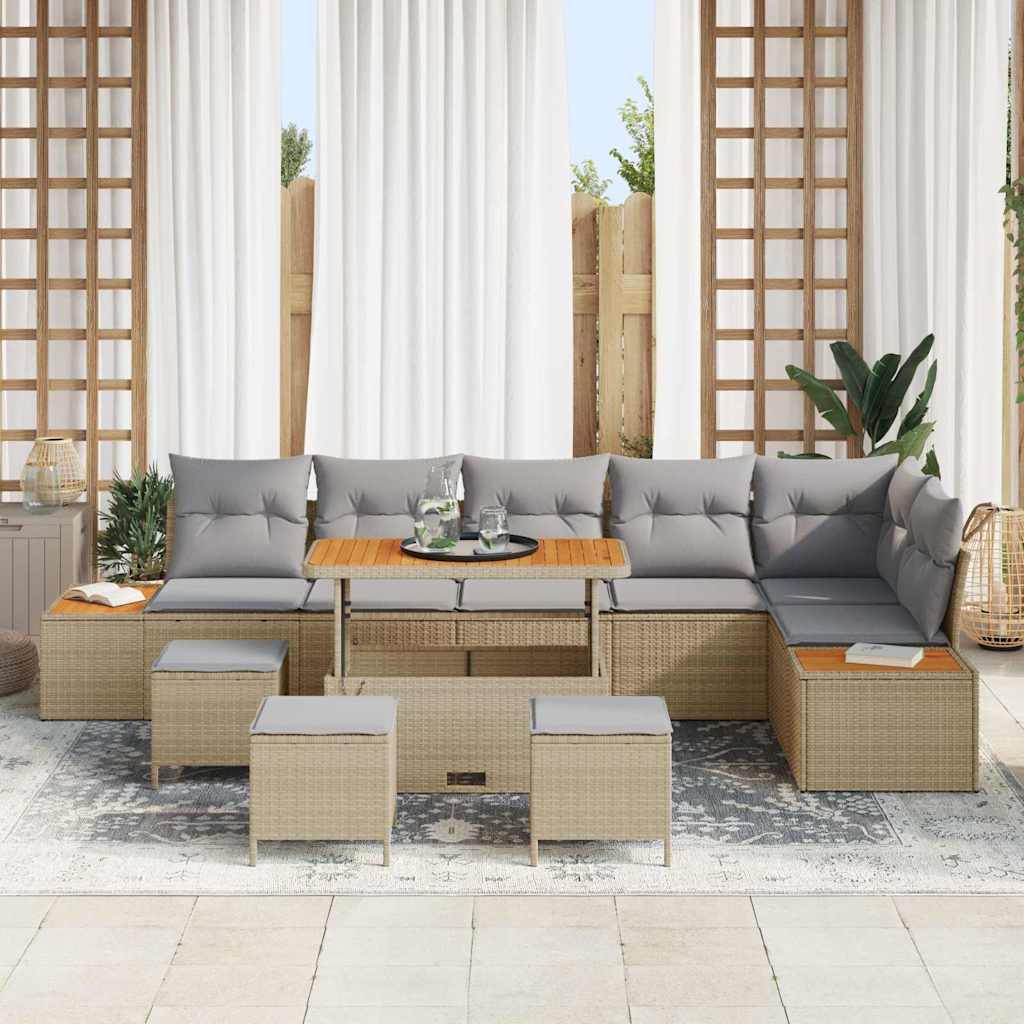 vidaXL Gartensofa-set mit Kissen mit Speicher 10 pcs Beige Poly Rattan