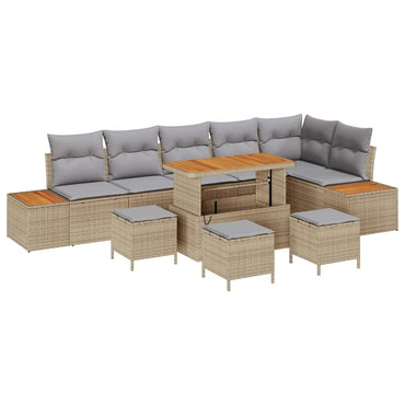 vidaXL Salon de jardin avec coussins et espace de rangement 10 pcs Résine tressée Beige