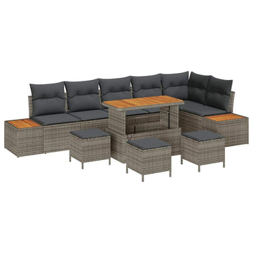 vidaXL Gartensofa-set mit Kissen mit Speicher 10 pcs Grau Poly Rattan