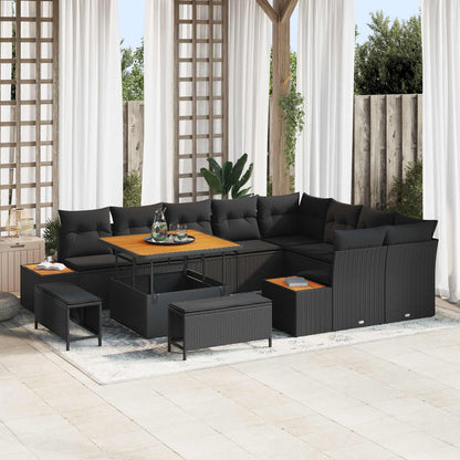 vidaXL Gartensofa-set mit Kissen 12 pcs Schwarz Poly Rattan