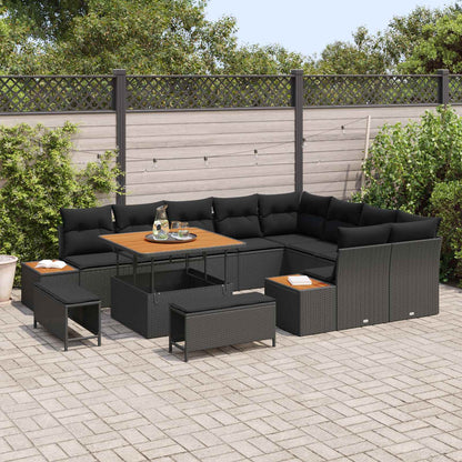 vidaXL Gartensofa-set mit Kissen 12 pcs Schwarz Poly Rattan