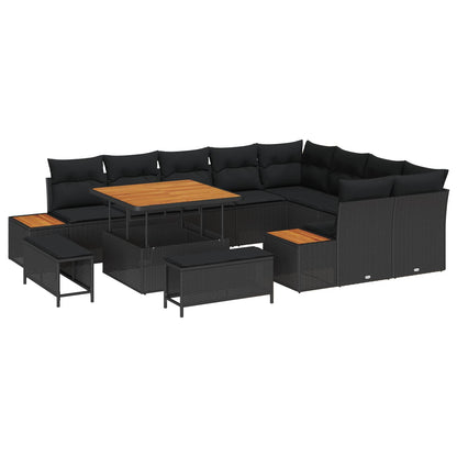 vidaXL Gartensofa-set mit Kissen 12 pcs Schwarz Poly Rattan