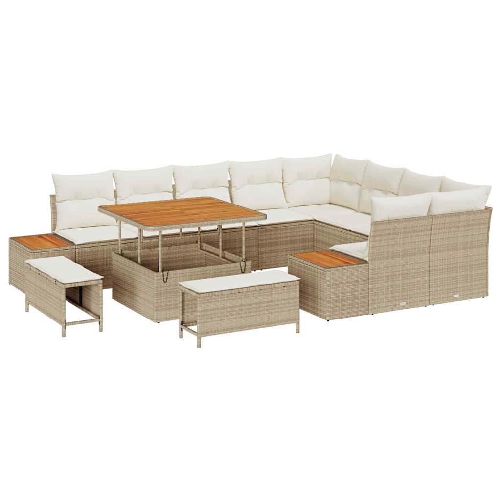 Gartensofa-set mit Kissen mit Speicher 12 pcs Beige Poly Rattan