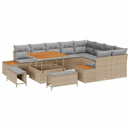 vidaXL Gartensofa-set mit Kissen mit Speicher 12 pcs Beige Poly Rattan