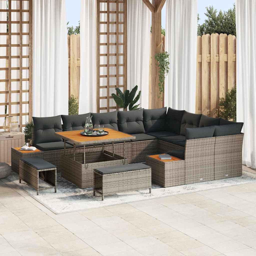 Gartensofa-set mit Kissen mit Speicher 12 pcs Grau Poly Rattan