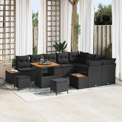 Gartensofa-set mit Kissen 12 pcs Schwarz Poly Rattan