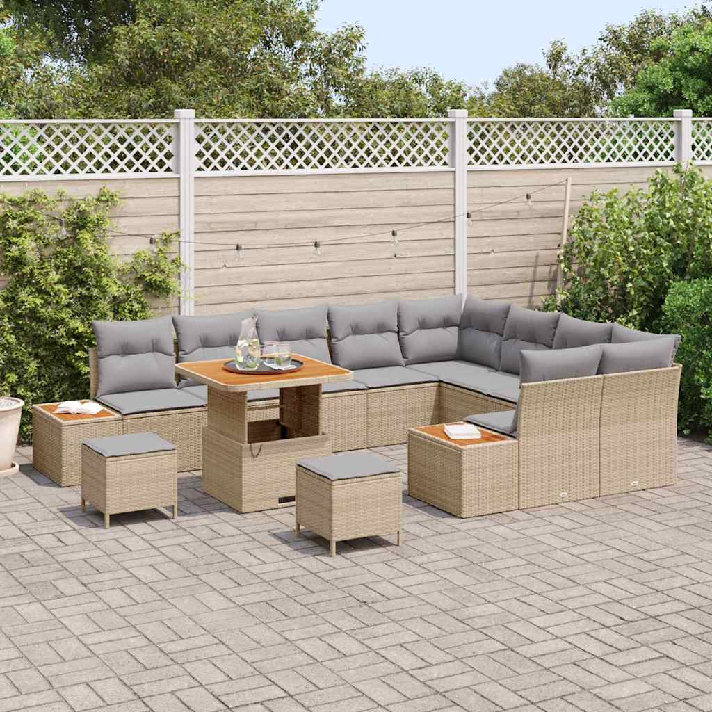 vidaXL Salon de jardin avec coussins et rangements 12 pcs Résine tressée beige