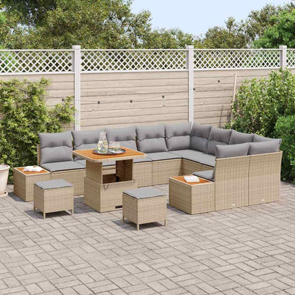 vidaXL Salon de jardin avec coussins et rangements 12 pcs Résine tressée beige