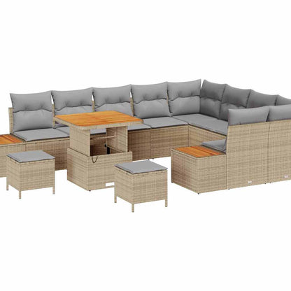 vidaXL Salon de jardin avec coussins et rangements 12 pcs Résine tressée beige