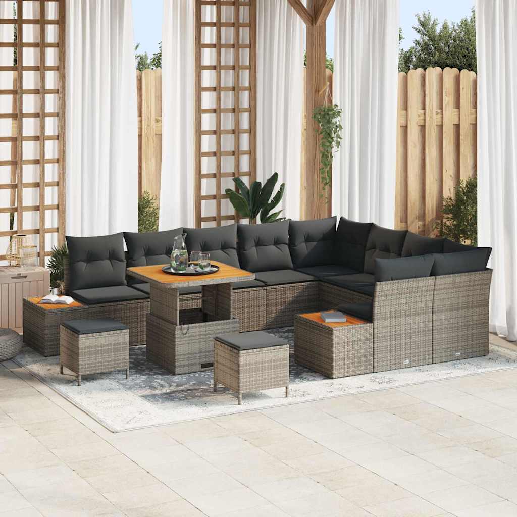 Gartensofa-set mit Kissen mit Speicher 12 pcs Grau Poly Rattan