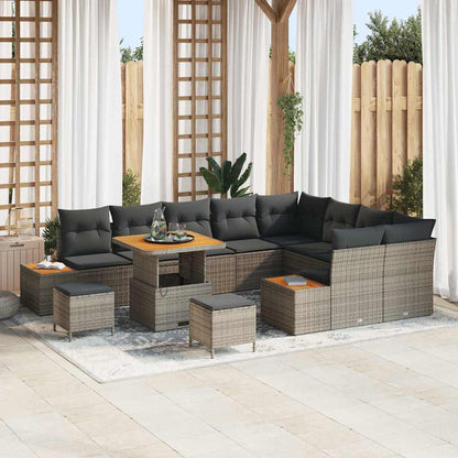 Gartensofa-set mit Kissen mit Speicher 12 pcs Grau Poly Rattan