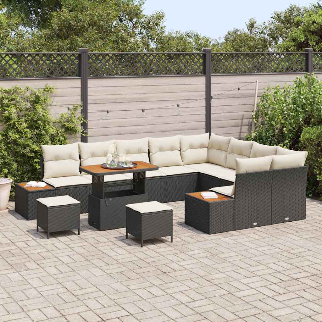 Gartensofa-set mit Kissen 12 pcs Schwarz Poly Rattan