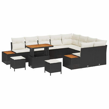 vidaXL Gartensofa-set mit Kissen 12 pcs Schwarz Poly Rattan