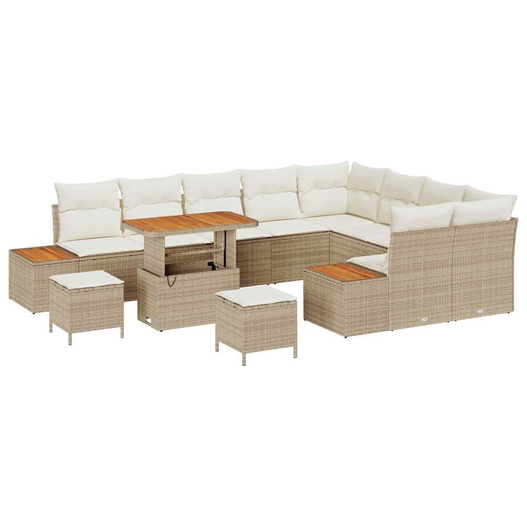 vidaXL Gartensofa-set mit Kissen mit Speicher 12 pcs Beige Poly Rattan