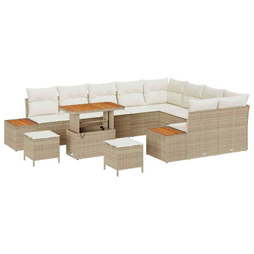 vidaXL Gartensofa-set mit Kissen mit Speicher 12 pcs Beige Poly Rattan