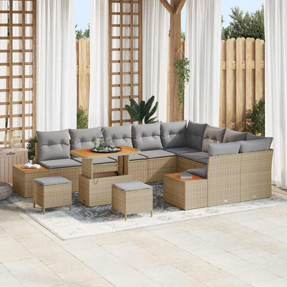 Gartensofa-set mit Kissen mit Speicher 12 pcs Beige Poly Rattan
