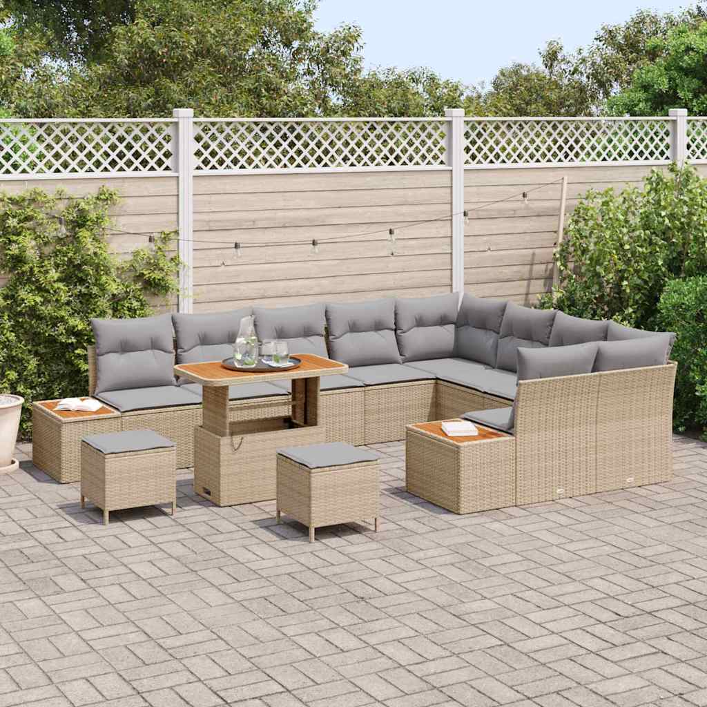 Gartensofa-set mit Kissen mit Speicher 12 pcs Beige Poly Rattan