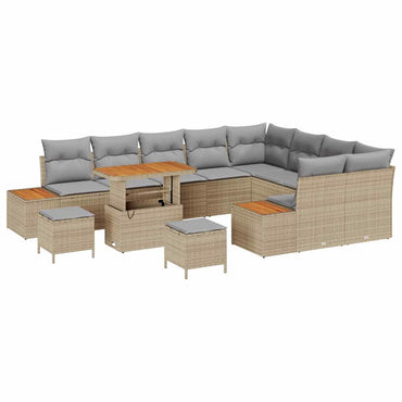 vidaXL Salon de jardin avec coussins et rangements 12 pcs Résine tressée beige