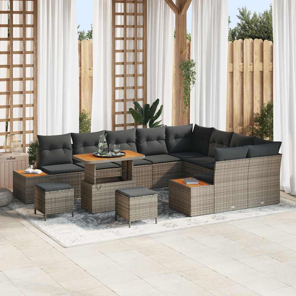 Gartensofa-set mit Kissen mit Speicher 12 pcs Grau Poly Rattan
