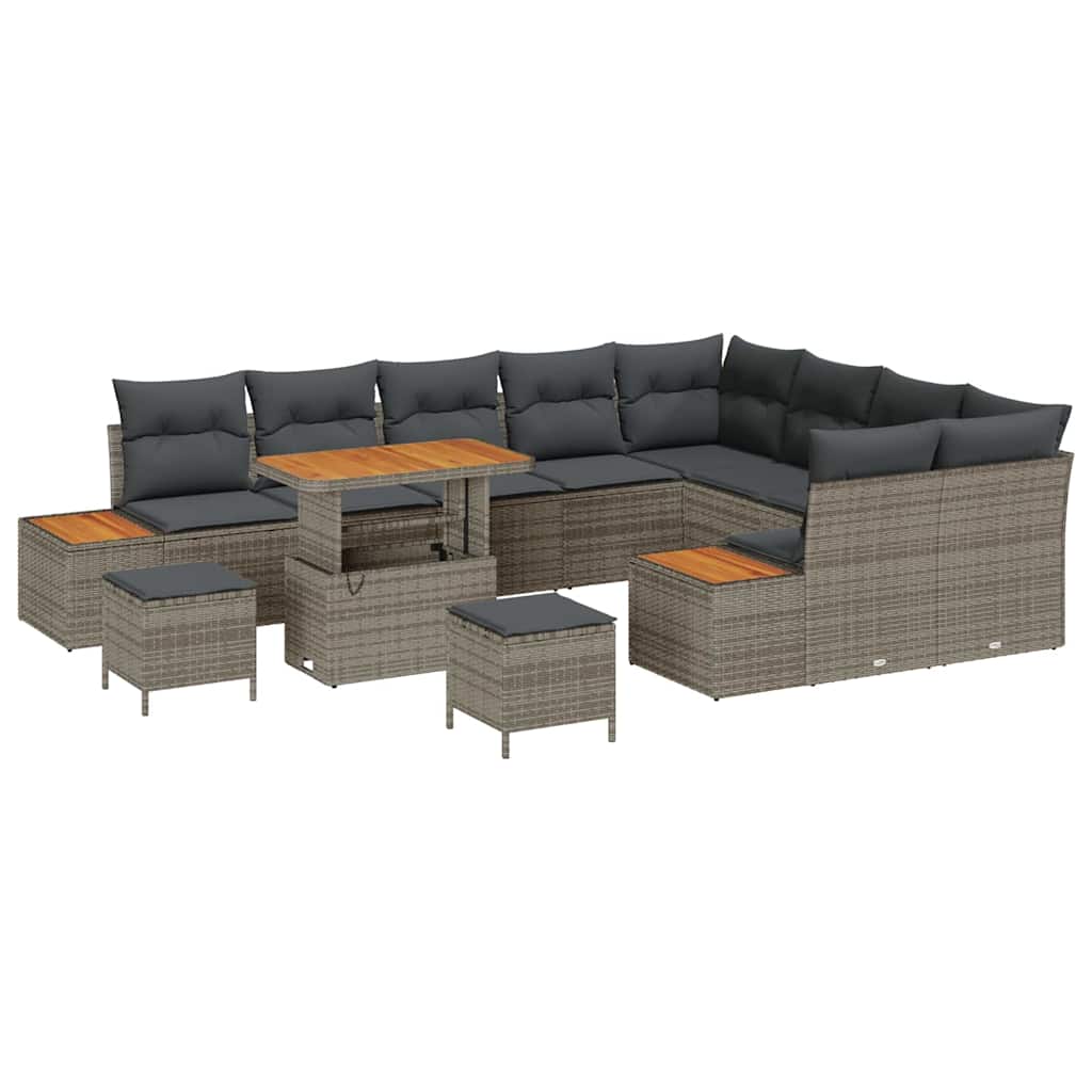 Gartensofa-set mit Kissen mit Speicher 12 pcs Grau Poly Rattan
