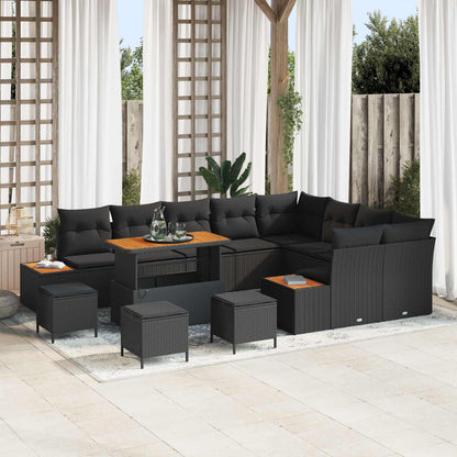 Gartensofa-set mit Kissen 13 pcs Schwarz Poly Rattan