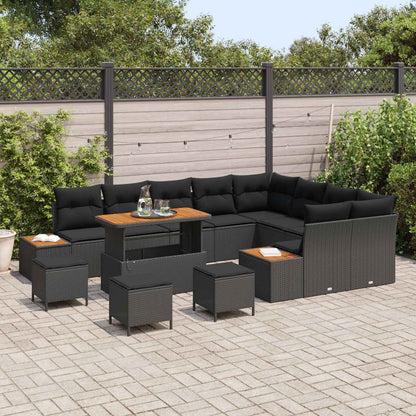Gartensofa-set mit Kissen 13 pcs Schwarz Poly Rattan