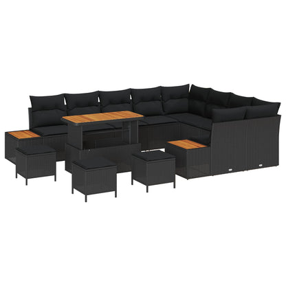 Gartensofa-set mit Kissen 13 pcs Schwarz Poly Rattan
