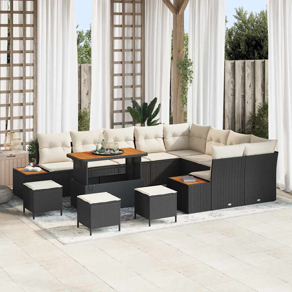 Gartensofa-set mit Kissen 13 pcs Schwarz Poly Rattan