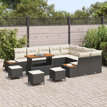 Gartensofa-set mit Kissen 13 pcs Schwarz Poly Rattan