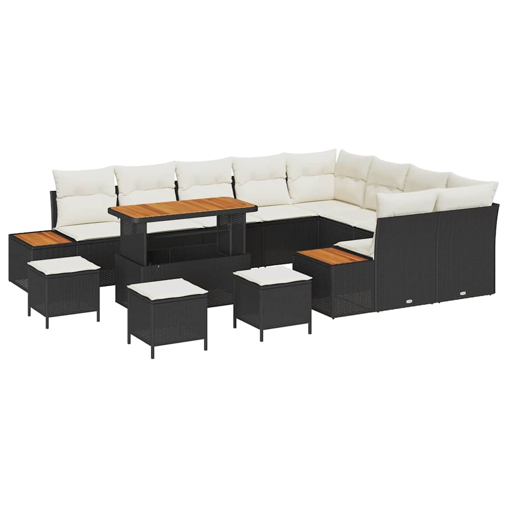 Gartensofa-set mit Kissen 13 pcs Schwarz Poly Rattan