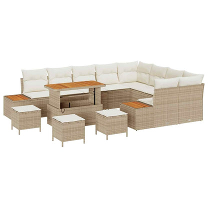 Gartensofa-set mit Kissen mit Speicher 13 pcs Beige Poly Rattan