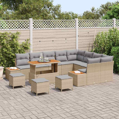 Gartensofa-set mit Kissen mit Speicher 13 pcs Beige Poly Rattan