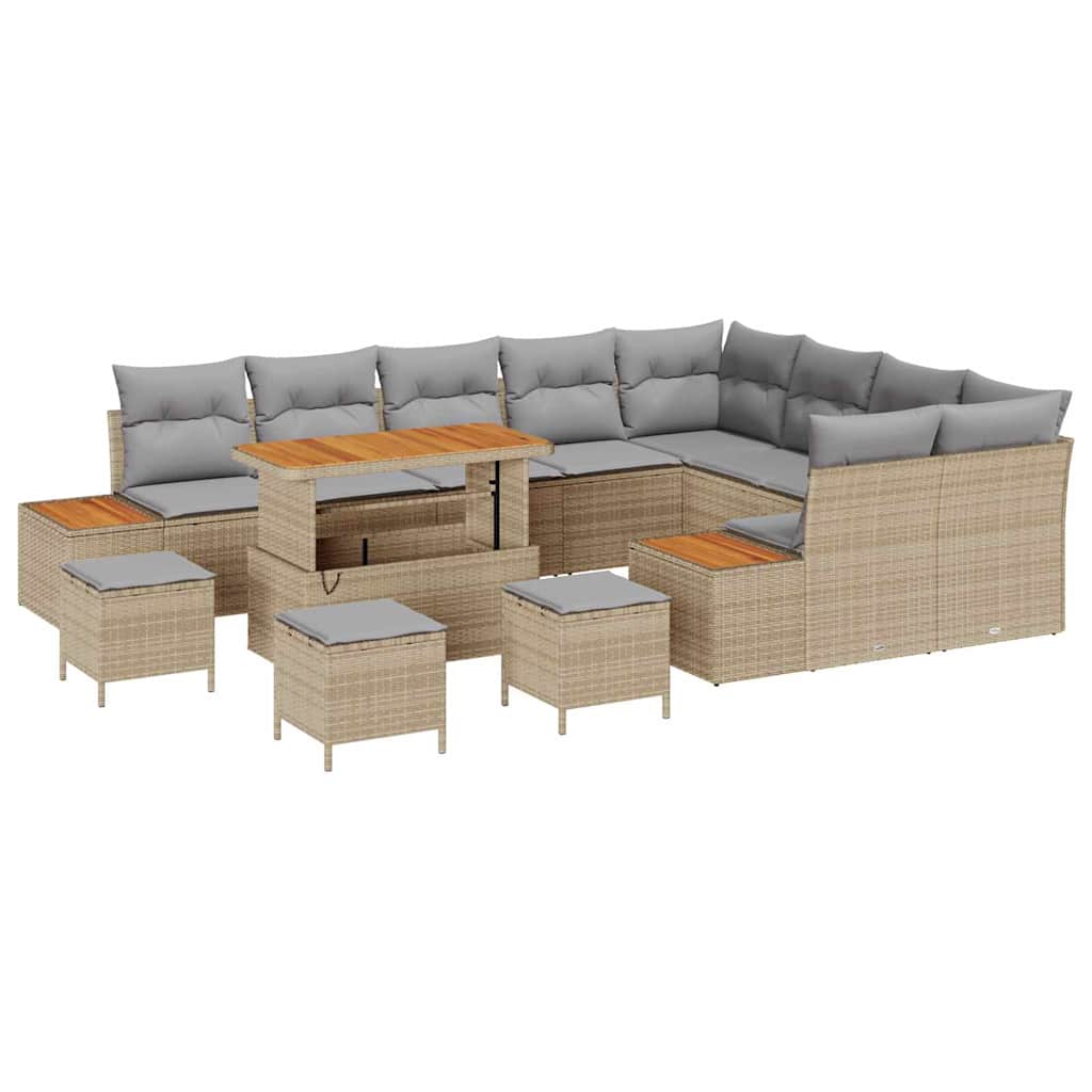 Gartensofa-set mit Kissen mit Speicher 13 pcs Beige Poly Rattan