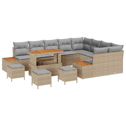 Gartensofa-set mit Kissen mit Speicher 13 pcs Beige Poly Rattan